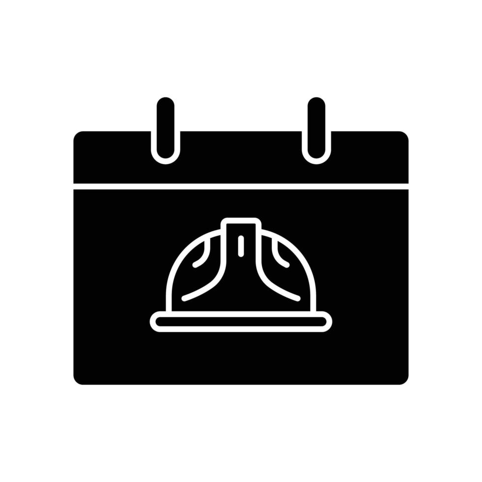 Calendar icon with Foreman hard hat. icon related to construction, labor day. Glyph icon style, solid. Simple design editable vector