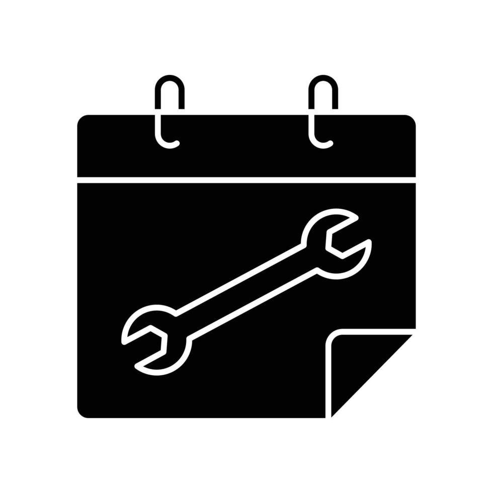 Calendar icon with double wrench. icon related to construction, labor day. Glyph icon style, solid. Simple design editable vector