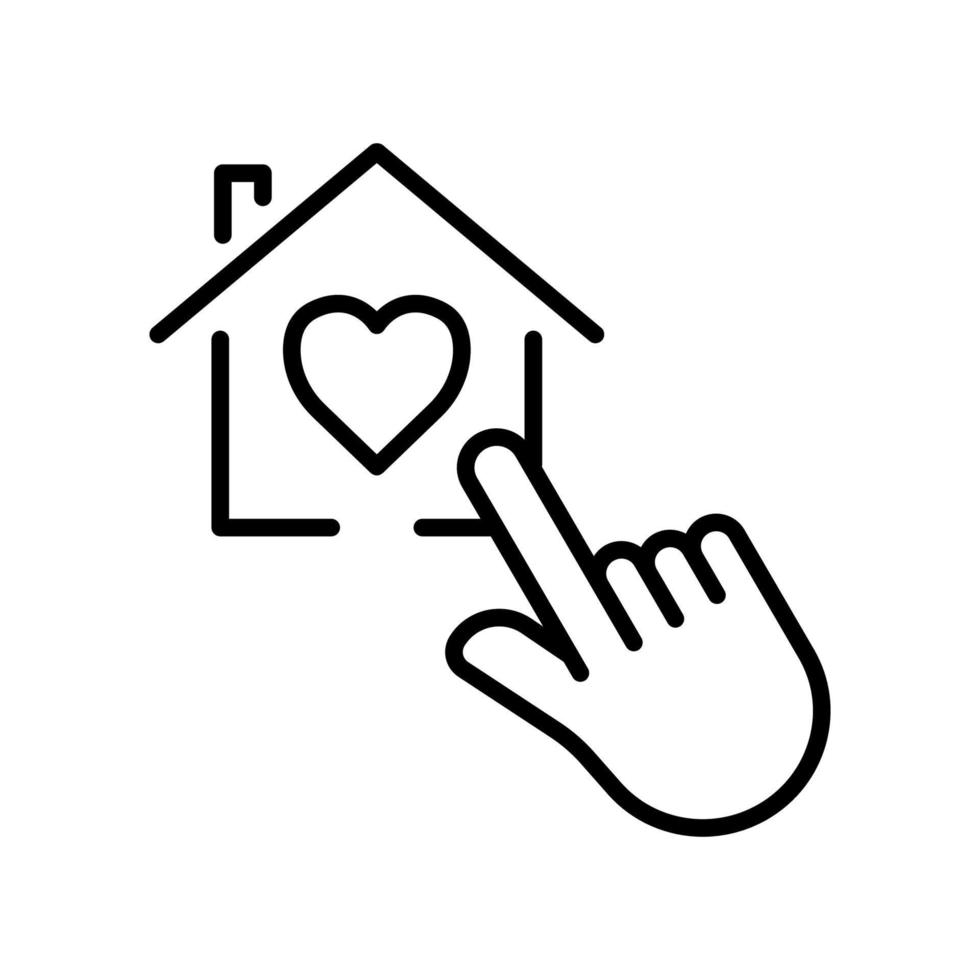 icono de toque de mano con casa y corazón. icono relacionado con la caridad, el afecto, el amor. estilo de icono de línea. diseño simple editable vector