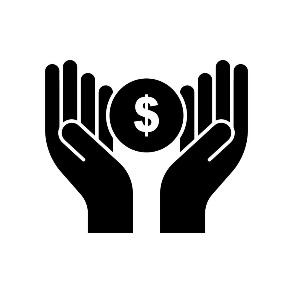 icono de mano con dólar. ícono relacionado con la caridad, día internacional de la caridad. estilo de icono de glifo, sólido. diseño simple editable vector