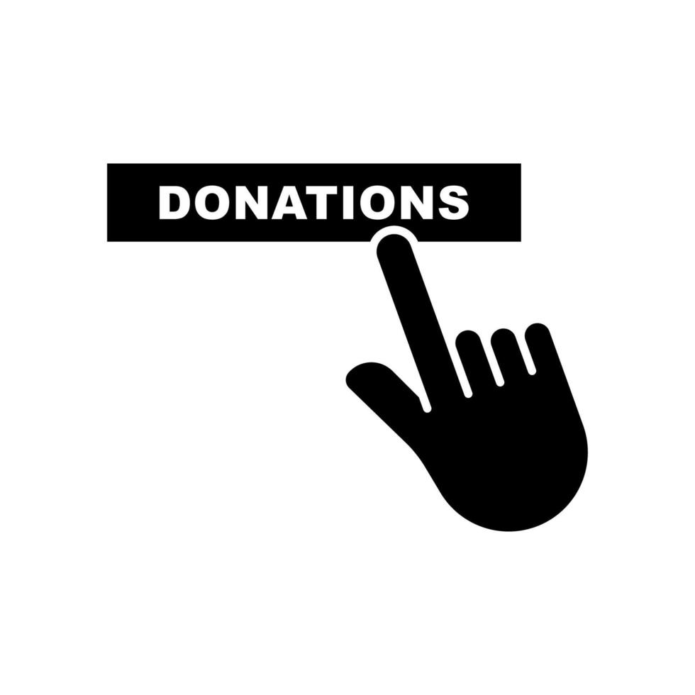 Hand touch icon with donations text. icon related to charity, international day of charity. Glyph icon style, solid. Simple design editable vector