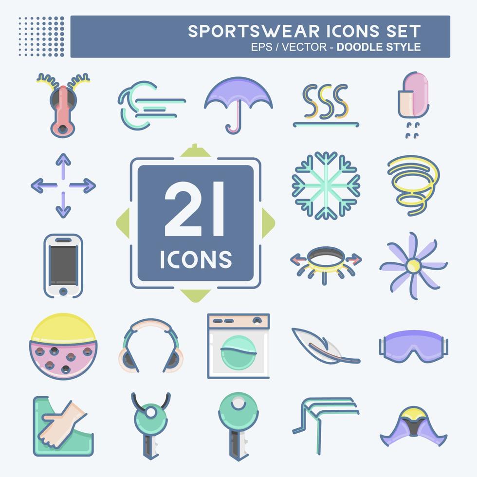 conjunto de iconos de ropa deportiva. adecuado para el símbolo de la educación. estilo garabato. diseño simple editable. vector de plantilla de diseño. ilustración sencilla