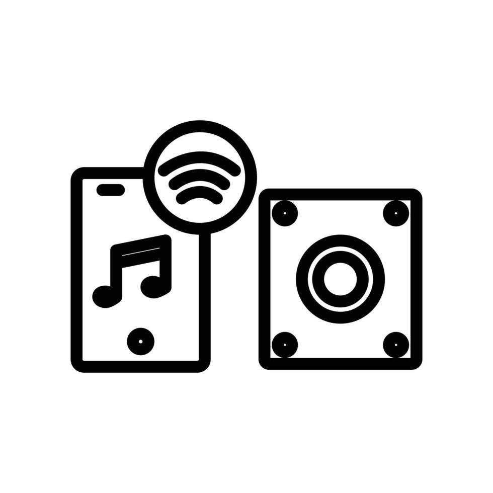 Mobile phone icon with sound box. icon related to technology, smart device, music, line icon style. Simple design editable vector