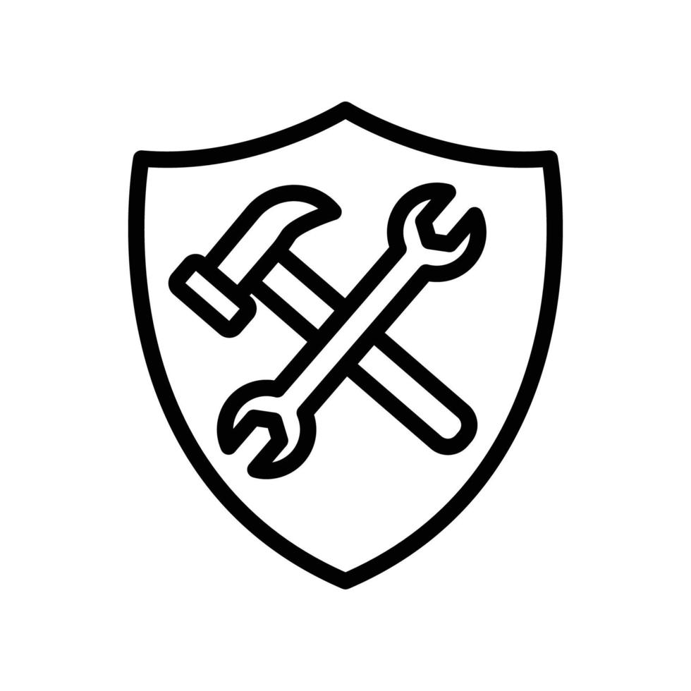 Double wrench icon and hammer in shield. icon related to construction, job security, labor day. Line icon style. Simple design editable vector