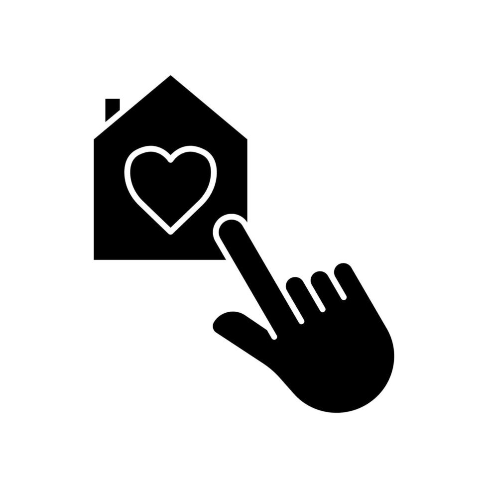 Hand touch icon with house and heart. icon related to charity, affection, love. Glyph icon style, solid. Simple design editable vector