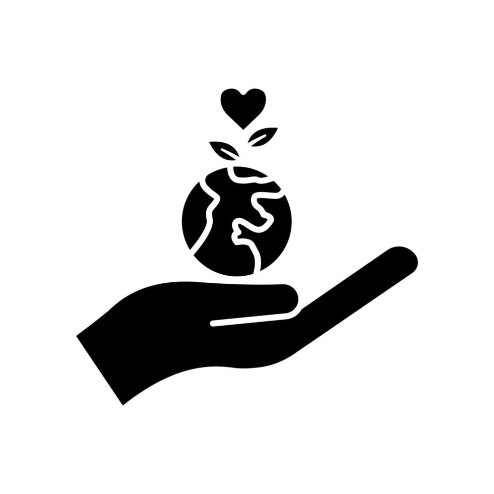 icono de mano con planta de tierra y corazón. icono relacionado con la caridad, el afecto, el amor. estilo de icono de glifo, sólido. diseño simple editable vector