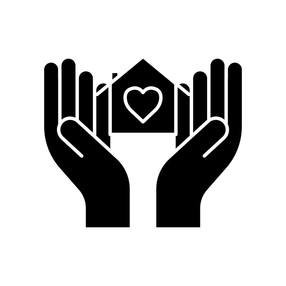 Hand icon with heart in house. icon related to charity, International day of charity. Glyph icon style, solid. Simple design editable vector