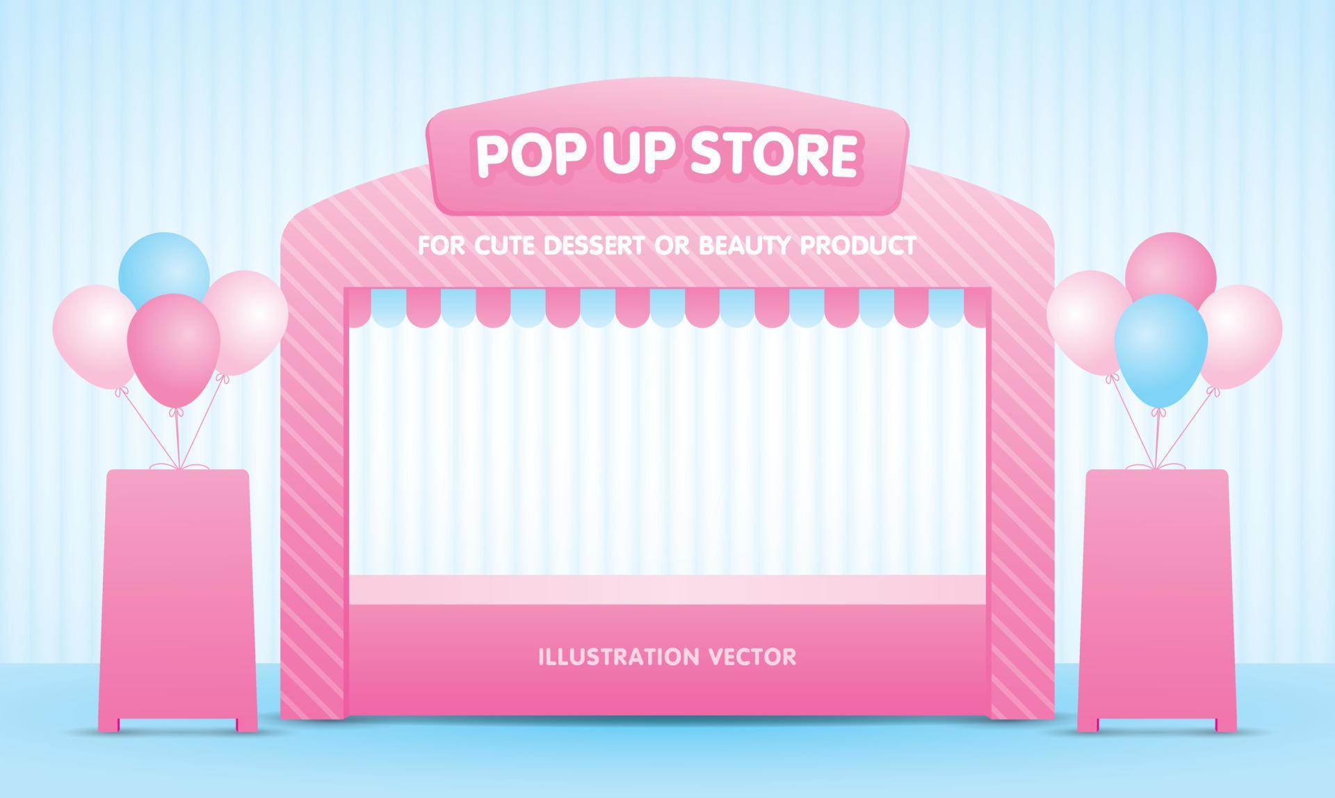 cute girly sweet pink pastel pop up store 3d illustration vector with