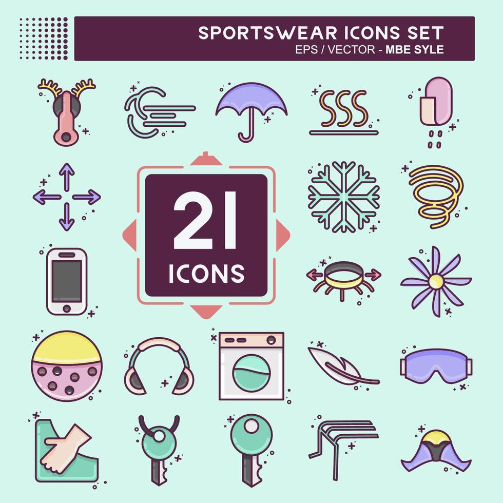 conjunto de iconos de ropa deportiva. adecuado para el símbolo de la educación. estilo mbe. diseño simple editable. vector de plantilla de diseño. ilustración sencilla