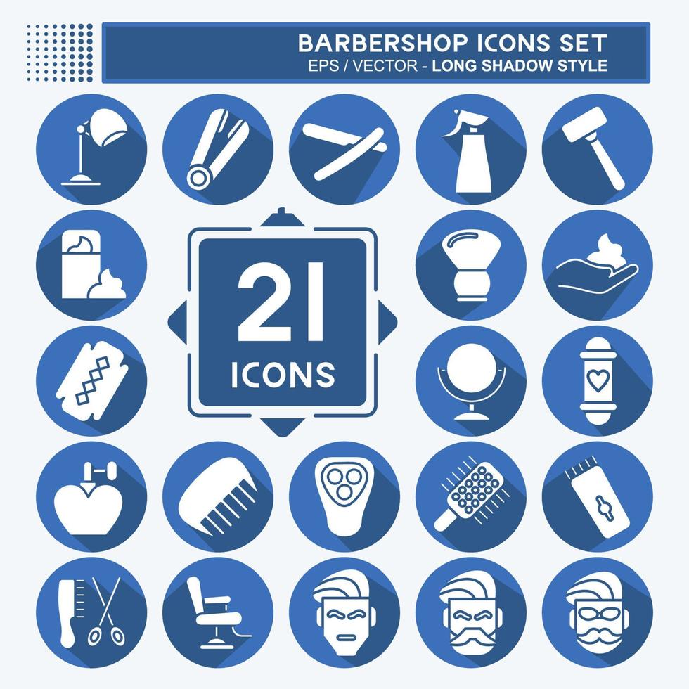 Icon Set Barbershop. suitable for education symbol. long shadow style. simple design editable. design template vector. simple illustration vector