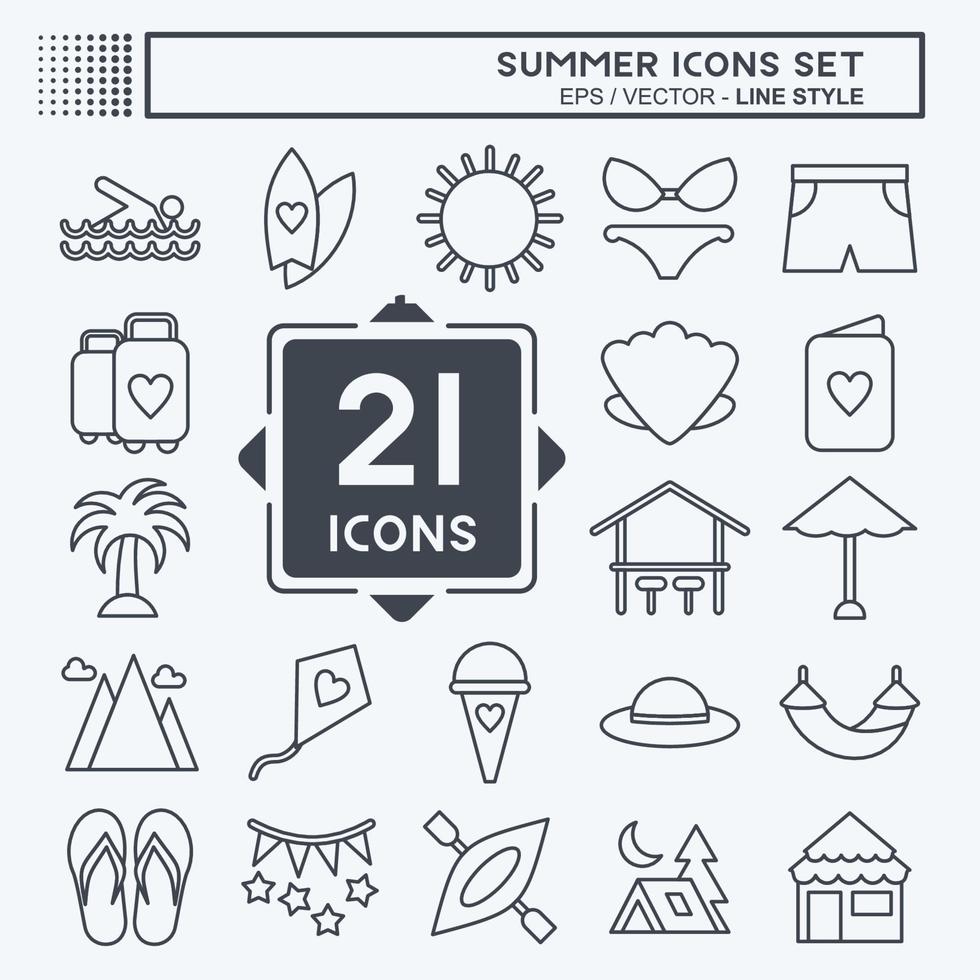 Icon Set Summer. suitable for education symbol. line style. simple design editable. design template vector. simple illustration vector