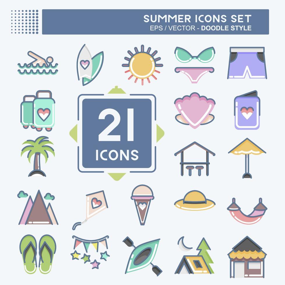 conjunto de iconos de verano. adecuado para el símbolo de la educación. estilo garabato. diseño simple editable. vector de plantilla de diseño. ilustración sencilla