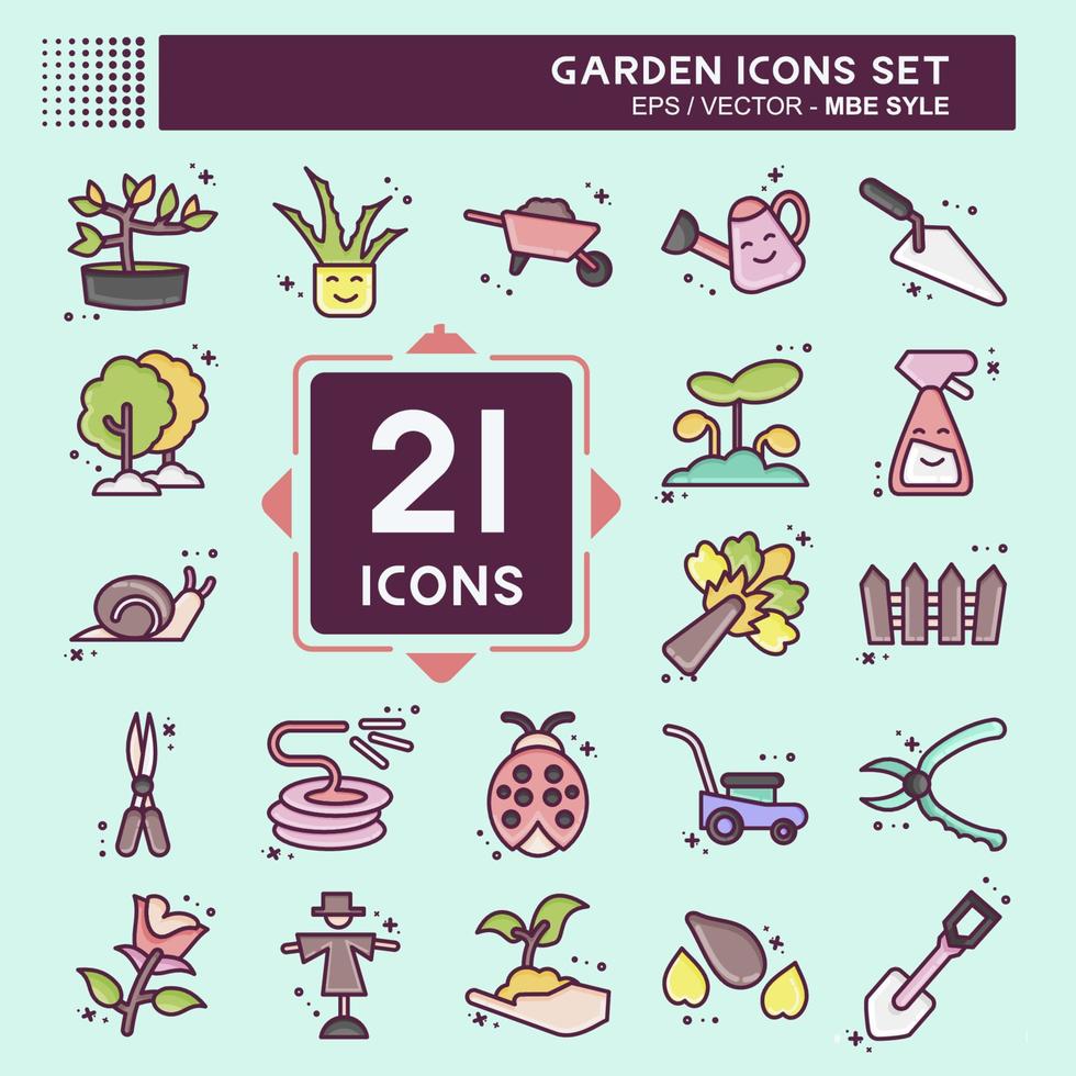 conjunto de iconos de jardín. adecuado para el símbolo del jardín. estilo mbe. diseño simple editable. vector de plantilla de diseño. ilustración sencilla