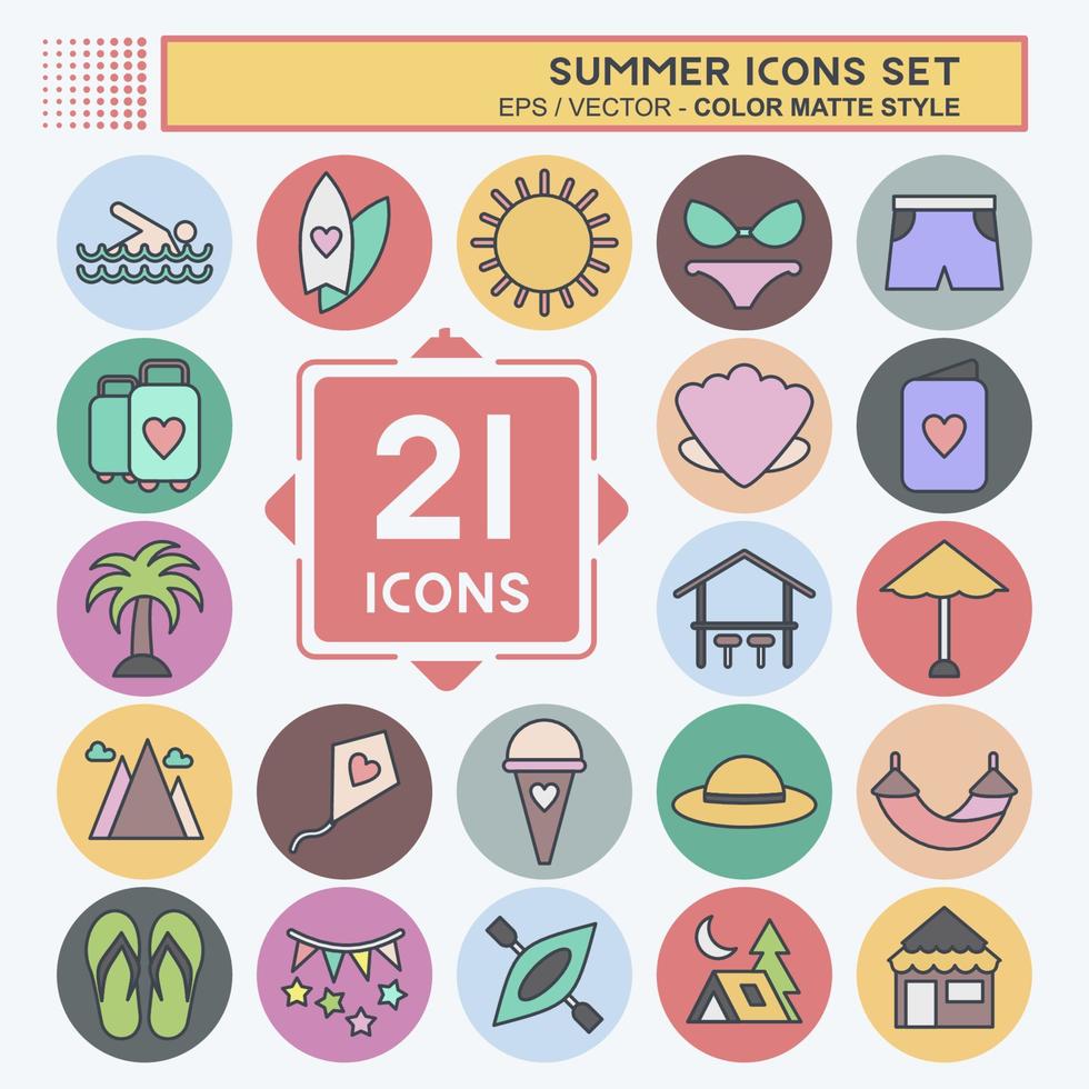 Icon Set Summer. suitable for education symbol. color mate style. simple design editable. design template vector. simple illustration vector