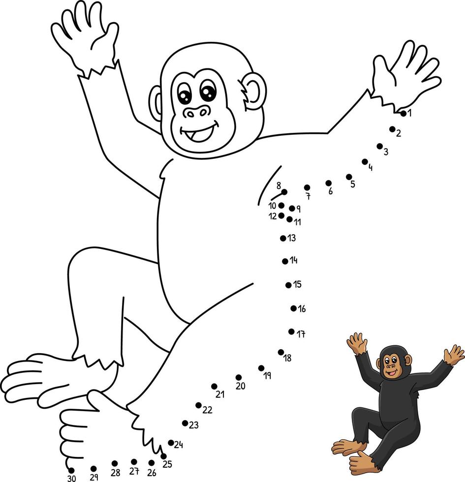 Dot to Dot Chimpanzee Coloring Page for Kids vector