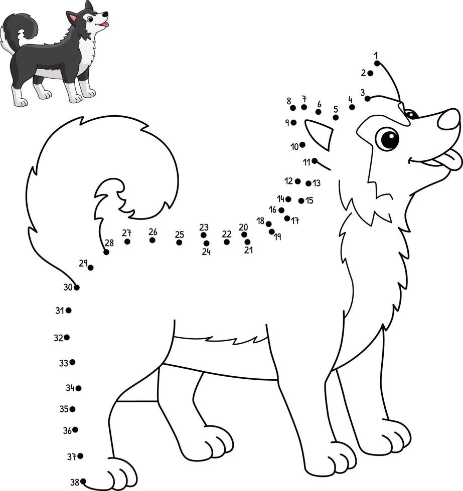 pagina para colorear de husky siberiano punto a punto para niños vector