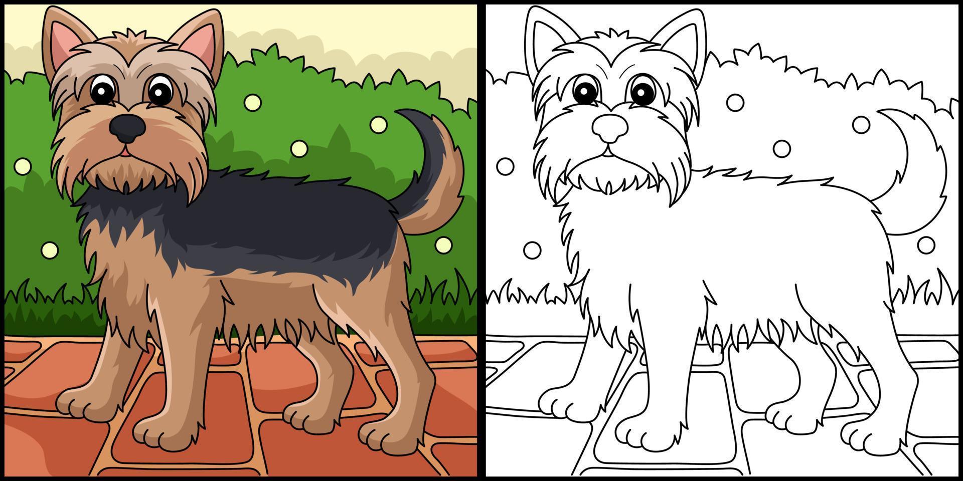 Ilustración de página para colorear de perro yorkshire terrier vector