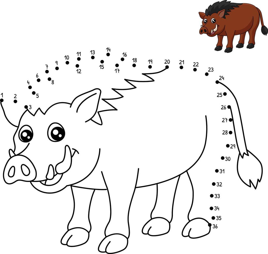 Dot to Dot Warthog Coloring Page for Kids vector