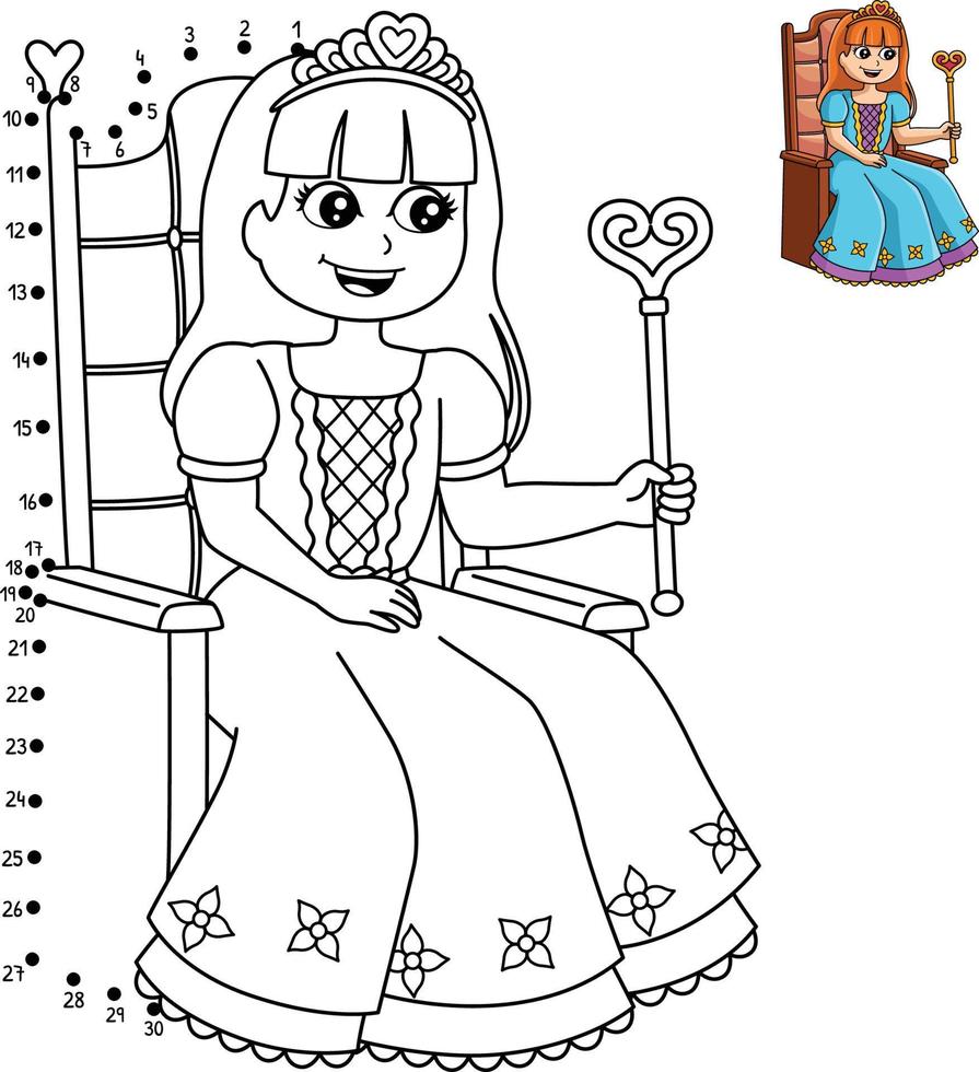 página para colorear princesa punto a punto para niños vector