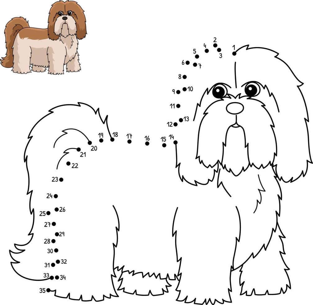 Dot to Dot Lhasa Apso Coloring Page for Kids vector