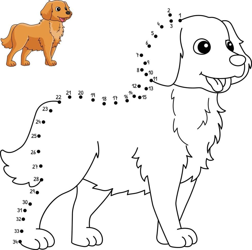 Dot to Dot Golden Retriever Coloring Page for Kids vector