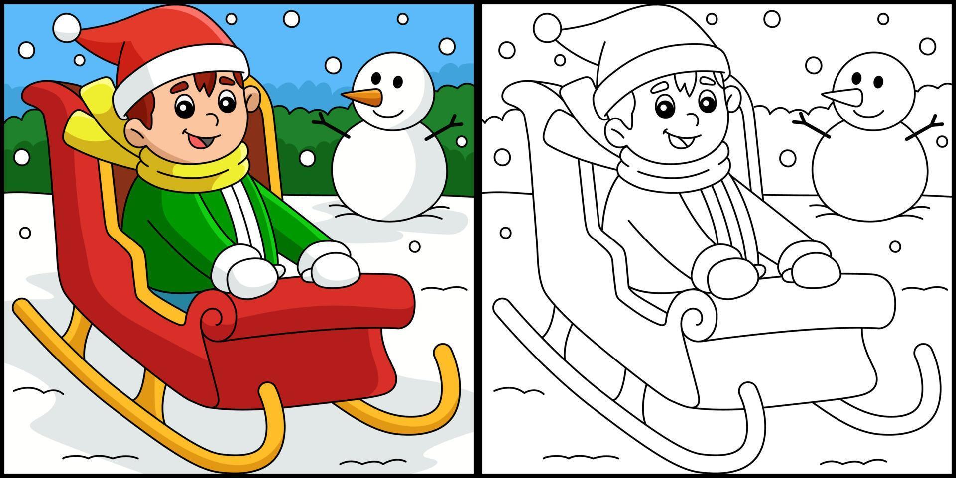 Christmas Boy Riding On Sleigh Coloring Page 10789038 Vector Art at