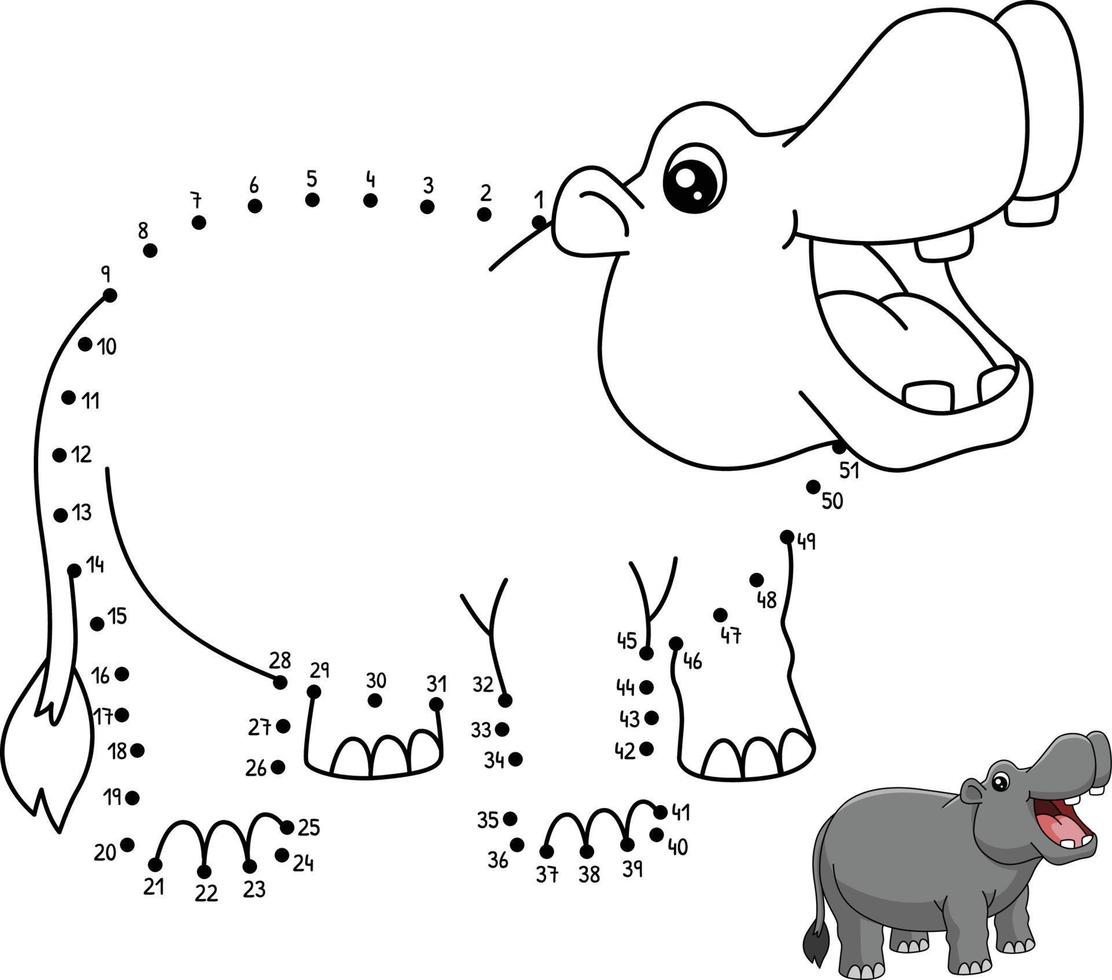 punto a punto hipopótamo página para colorear para niños vector