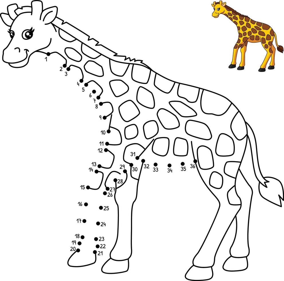Dot to Dot Giraffe Coloring Page for Kids vector