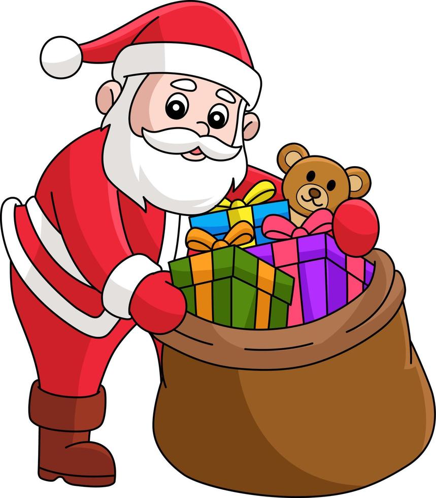 navidad santa claus con bolsa clipart de dibujos animados vector