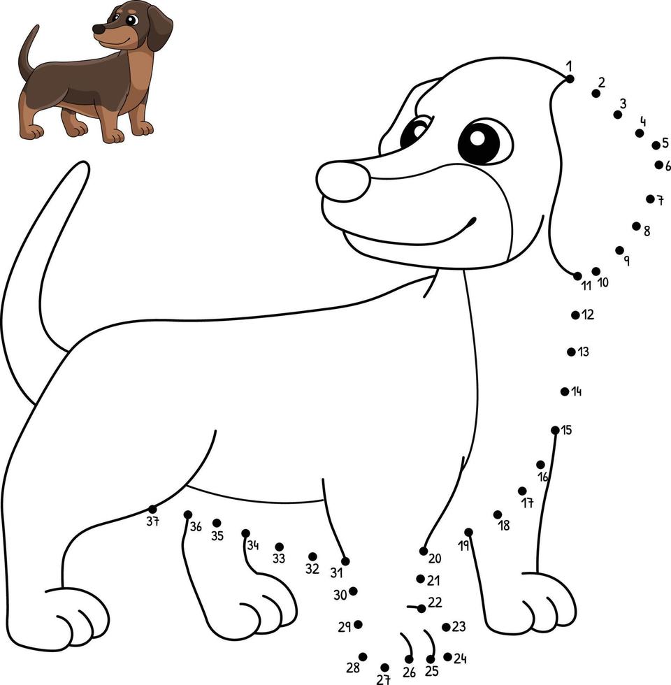 página para colorear de punto a punto dachshund para niños vector