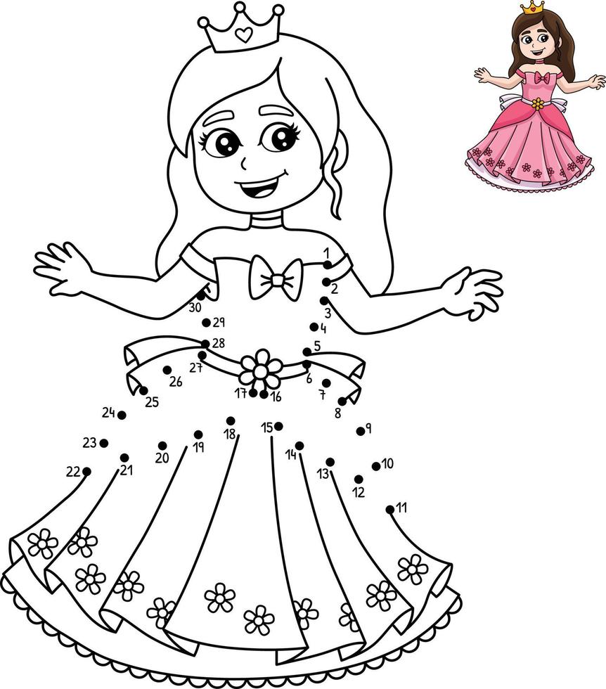 Dot to Dot Princess In front of Castle Coloring vector