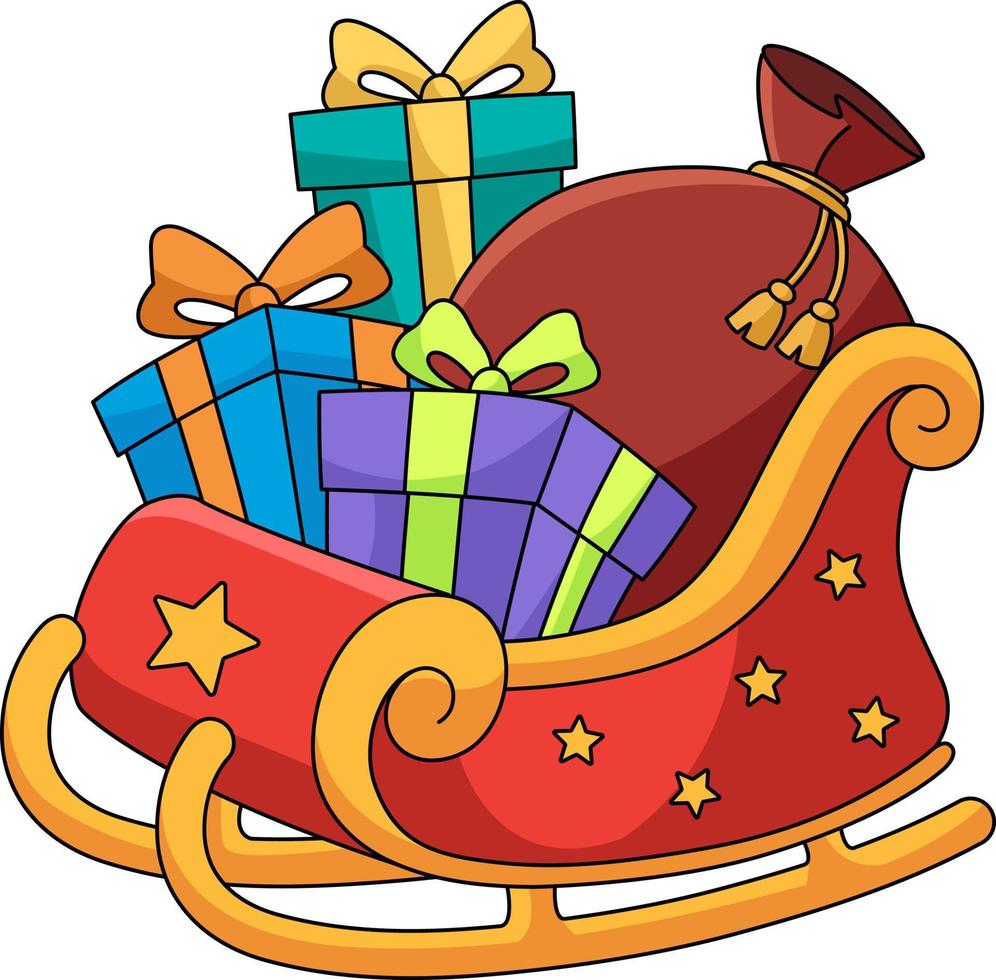 Christmas Sleigh Cartoon Colored Clipart vector