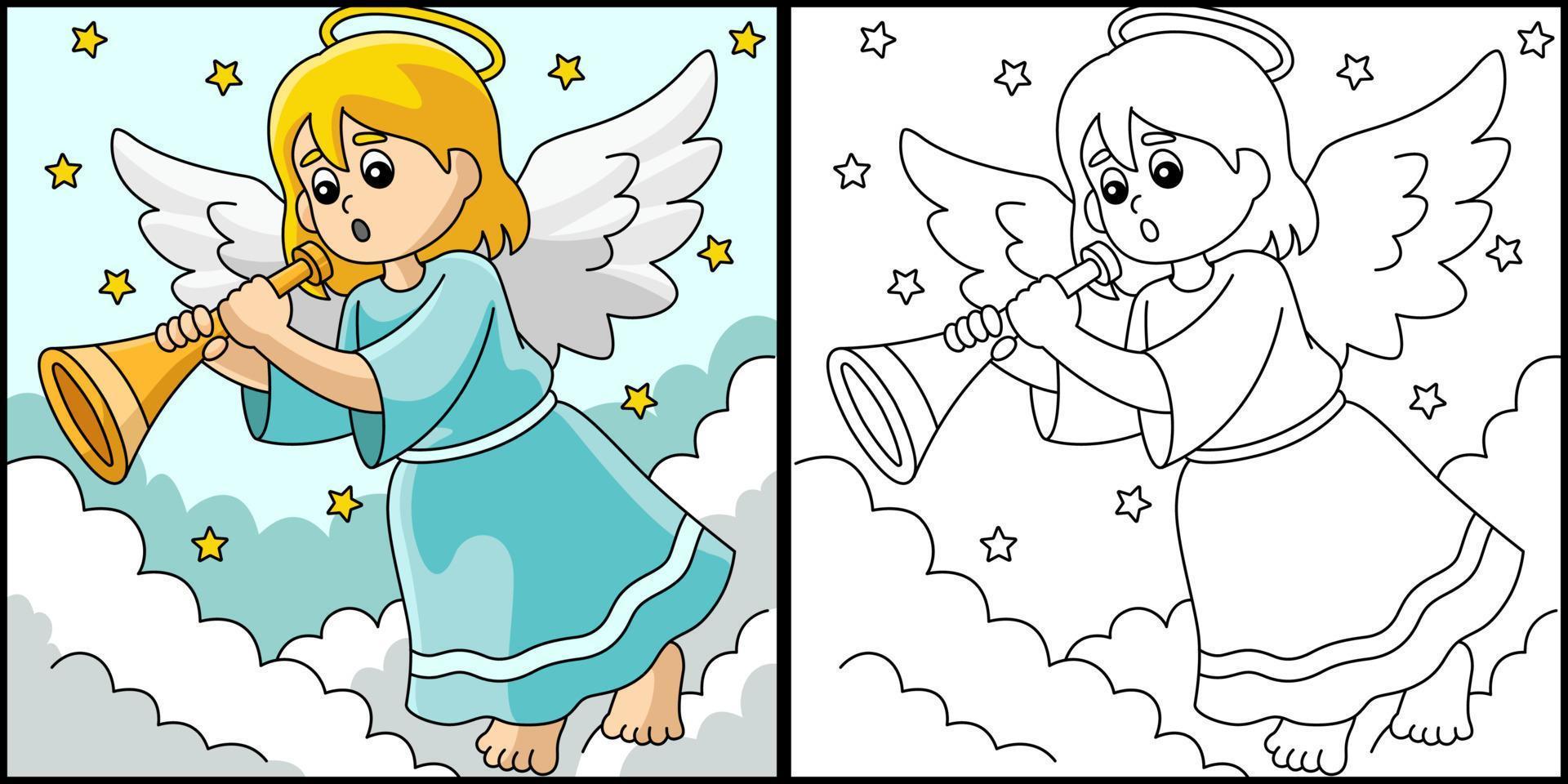 Christmas Angel Coloring Page Colored Illustration vector