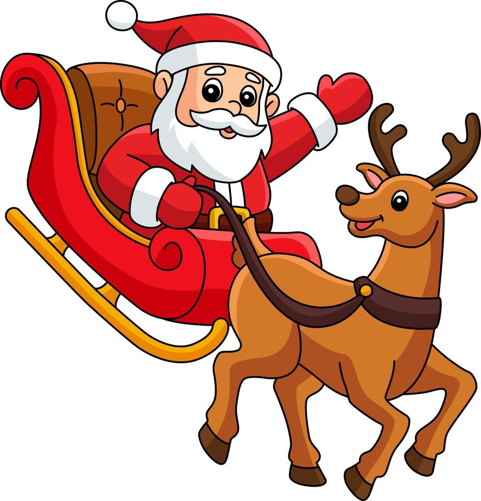 Christmas Santa Sleigh a Reindeer Cartoon Clipart vector