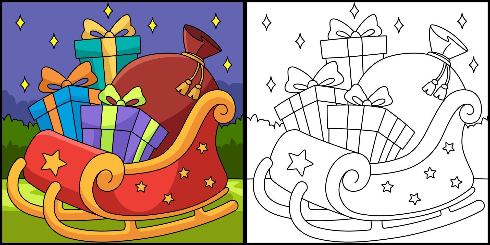 Christmas Sleigh Coloring Page Illustration vector
