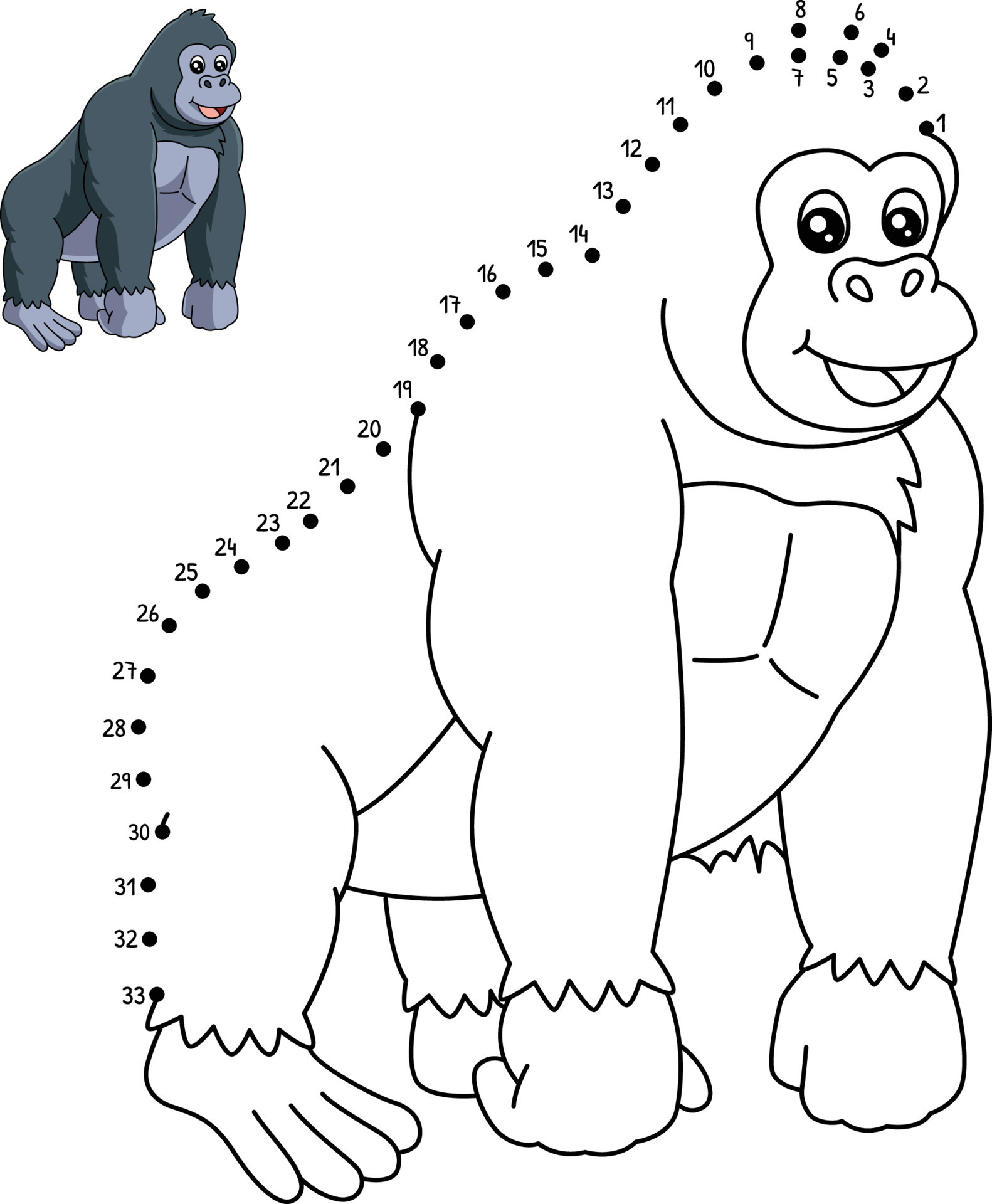 Dot to Dot Gorilla Coloring Page for Kids 10789066 Vector Art at Vecteezy