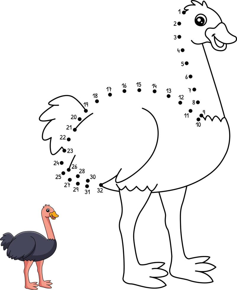 Dot to Dot Ostrich Coloring Page for Kids vector