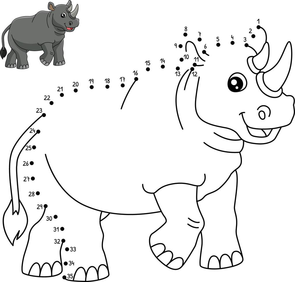 Dot to Dot Rhinoceros Coloring Page for Kids vector