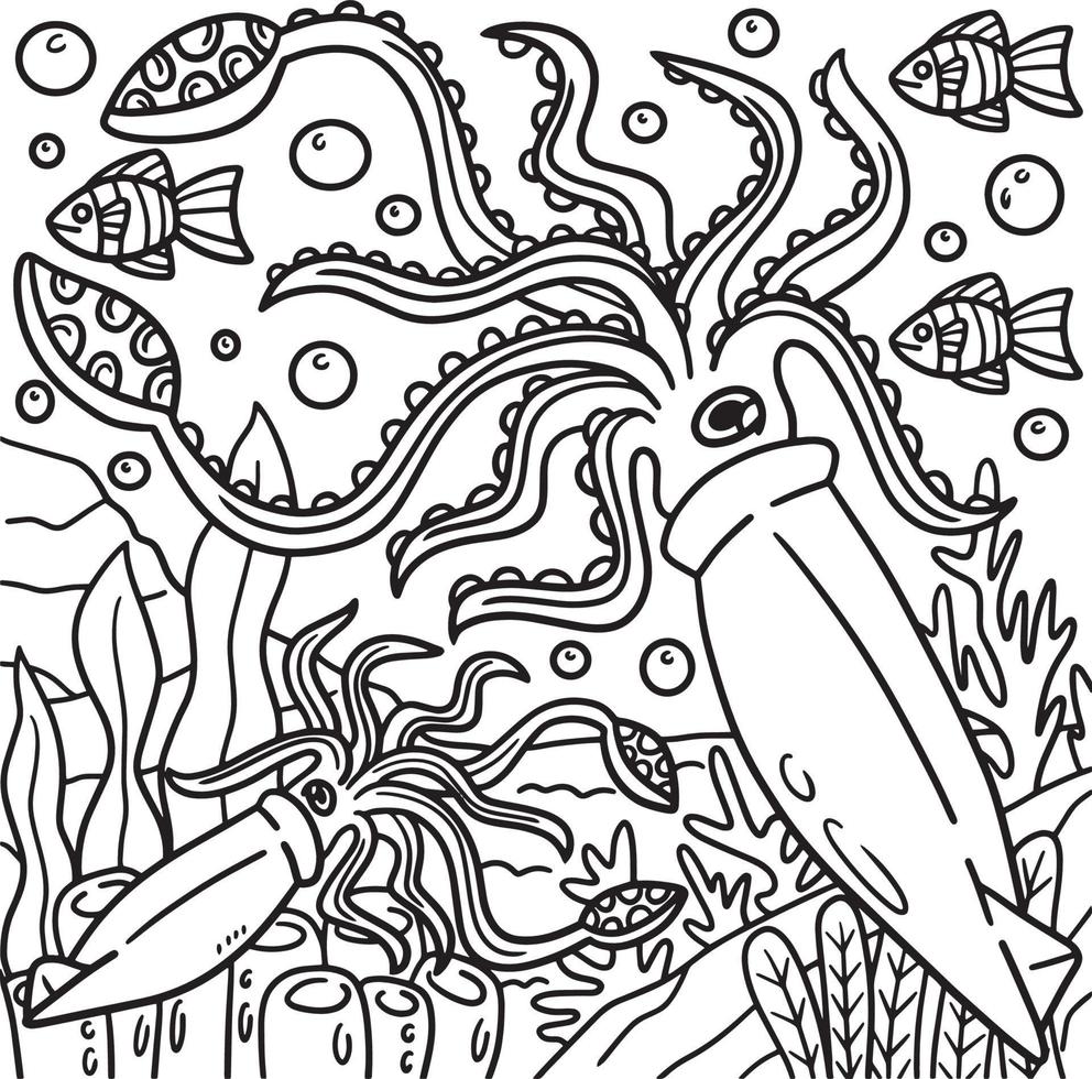 Dibujo de calamar gigante para colorear para niños. vector