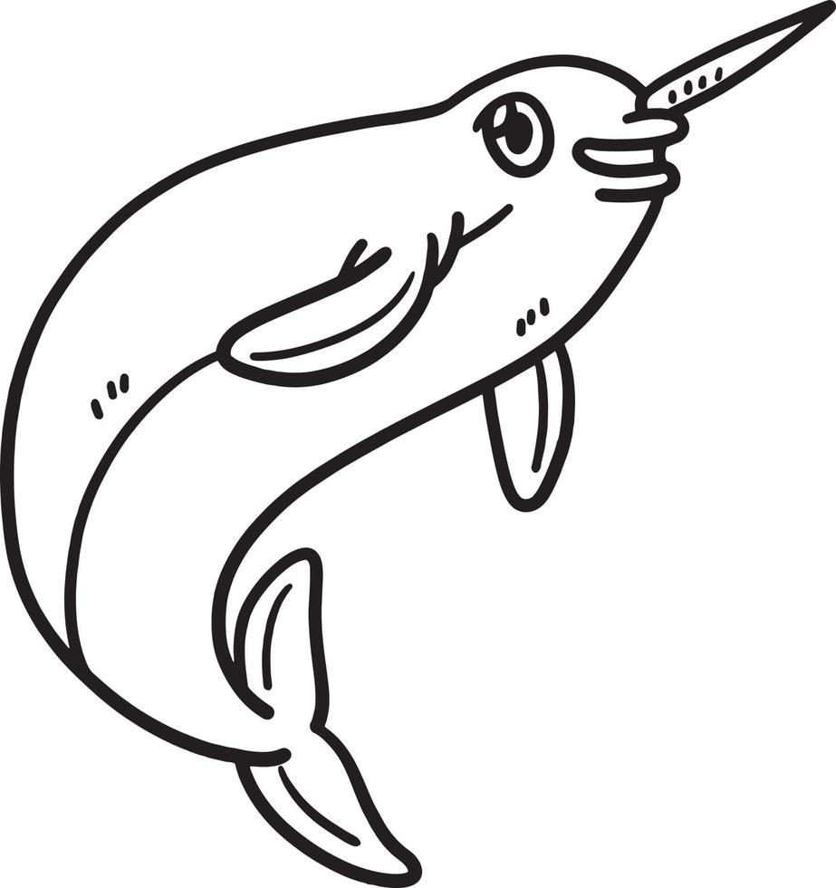 Narwhal Isolated Coloring Page for Kids vector