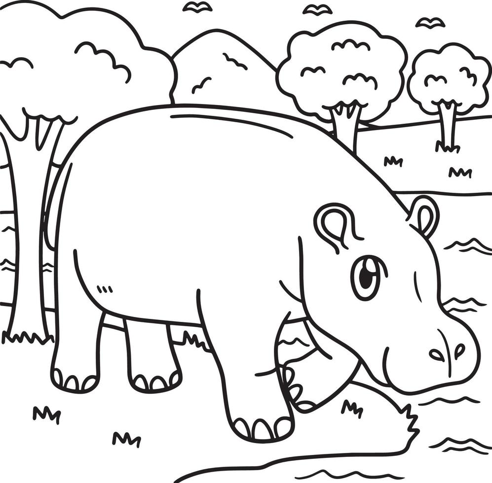 Hippo Coloring Page for Kids vector