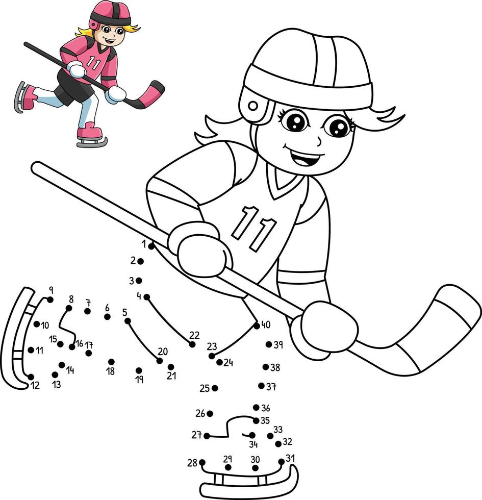 Dot to Dot Girl Playing Hockey Coloring Page vector