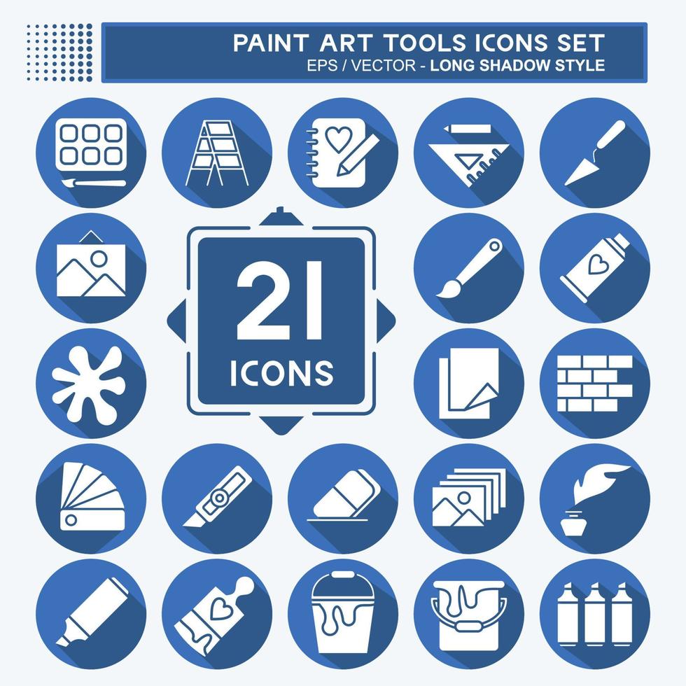 Icon Set Paint Art Tools. suitable for education symbol. long shadow style. simple design editable. design template vector. simple illustration vector