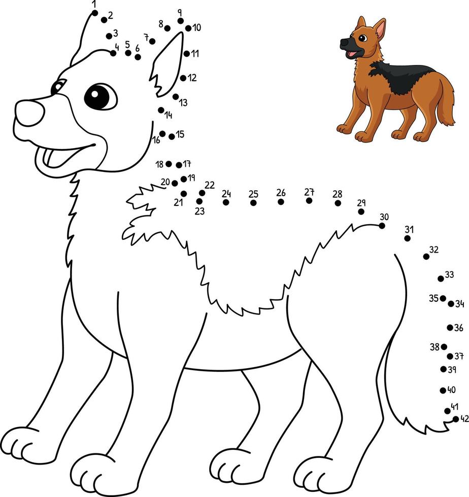 Dot to Dot German Shepherd Coloring Page for Kids vector