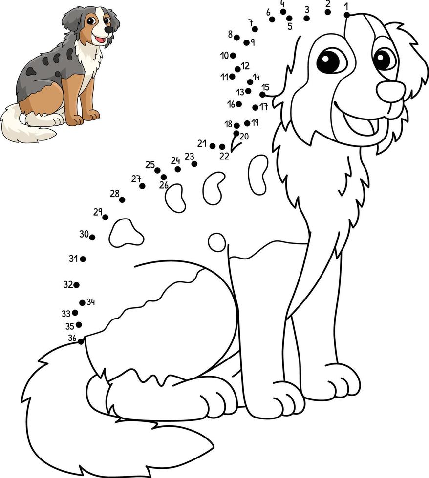 Dot to Dot Australian Shepherd Coloring Page for Kids vector