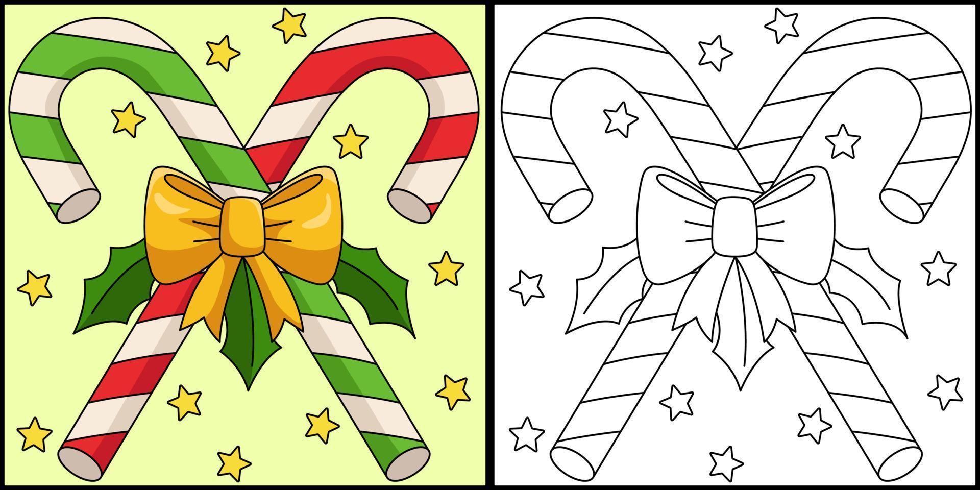 bastón de caramelo de navidad para colorear ilustración de página vector