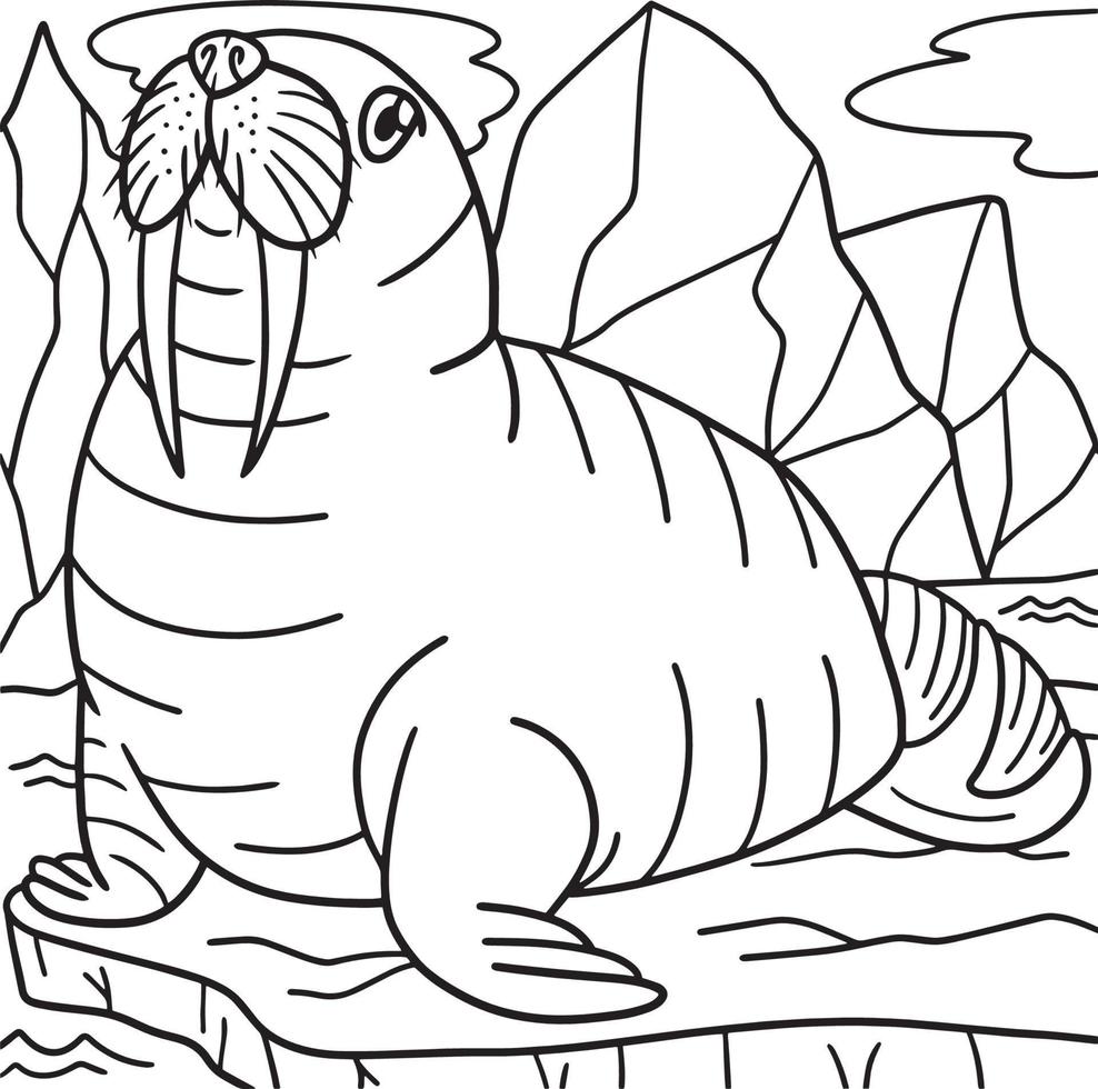 Walrus Coloring Page for Kids vector