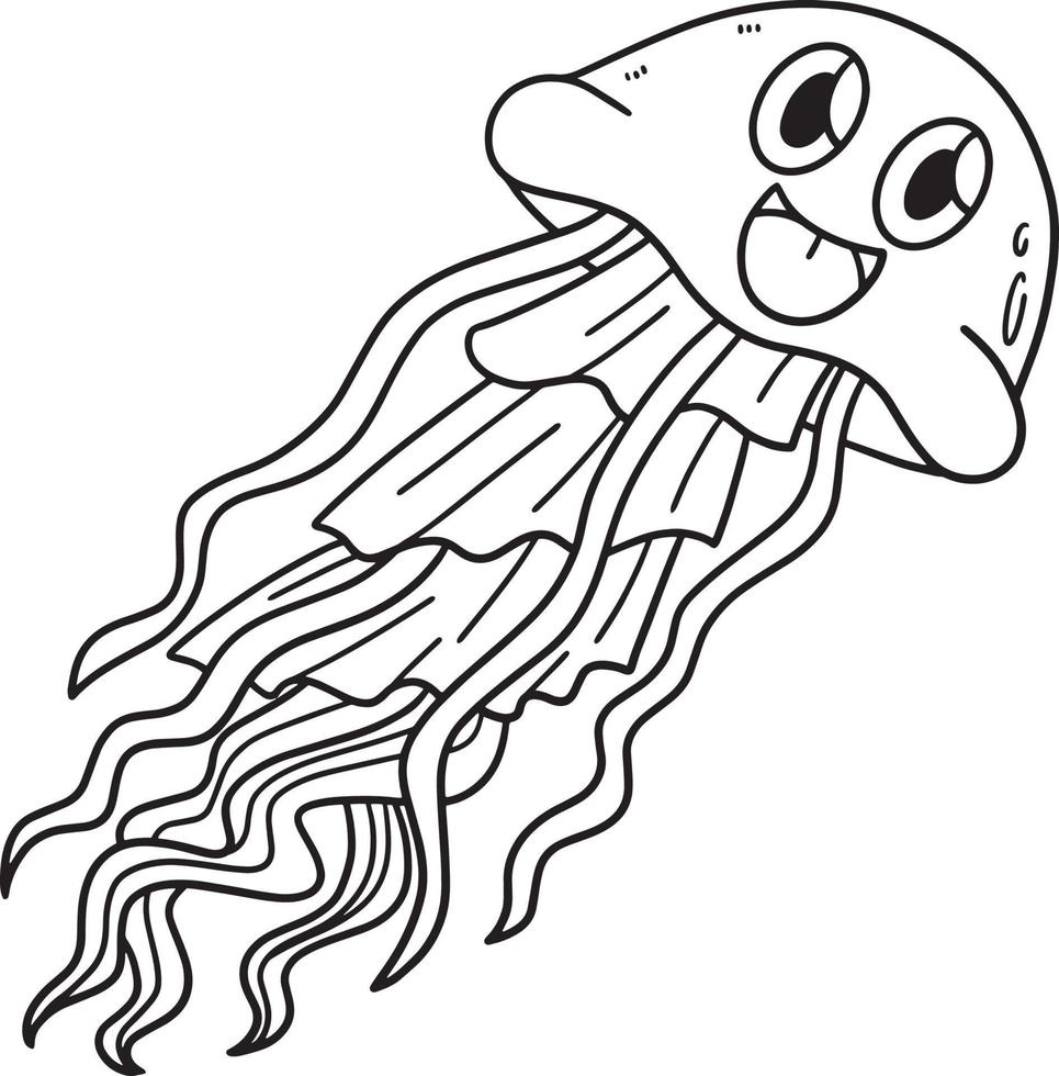 Smiling Jellyfish Isolated Coloring Page for Kids vector
