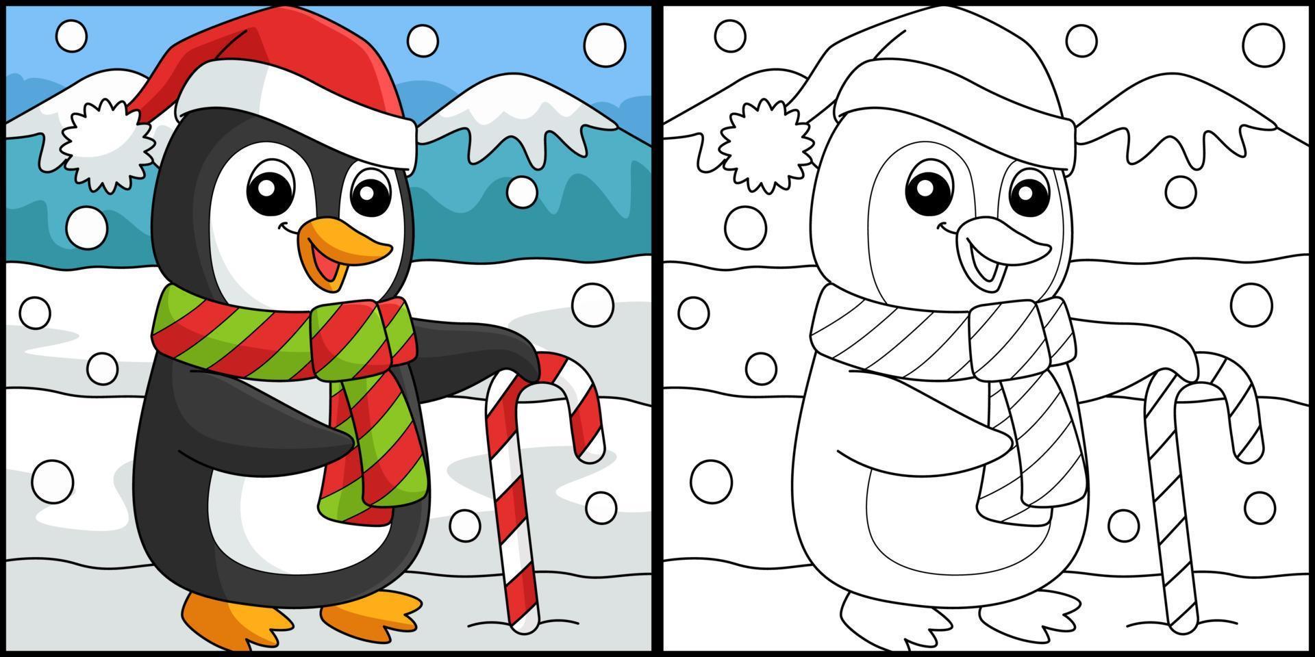 Christmas Santa Penguin Coloring Page Illustration vector