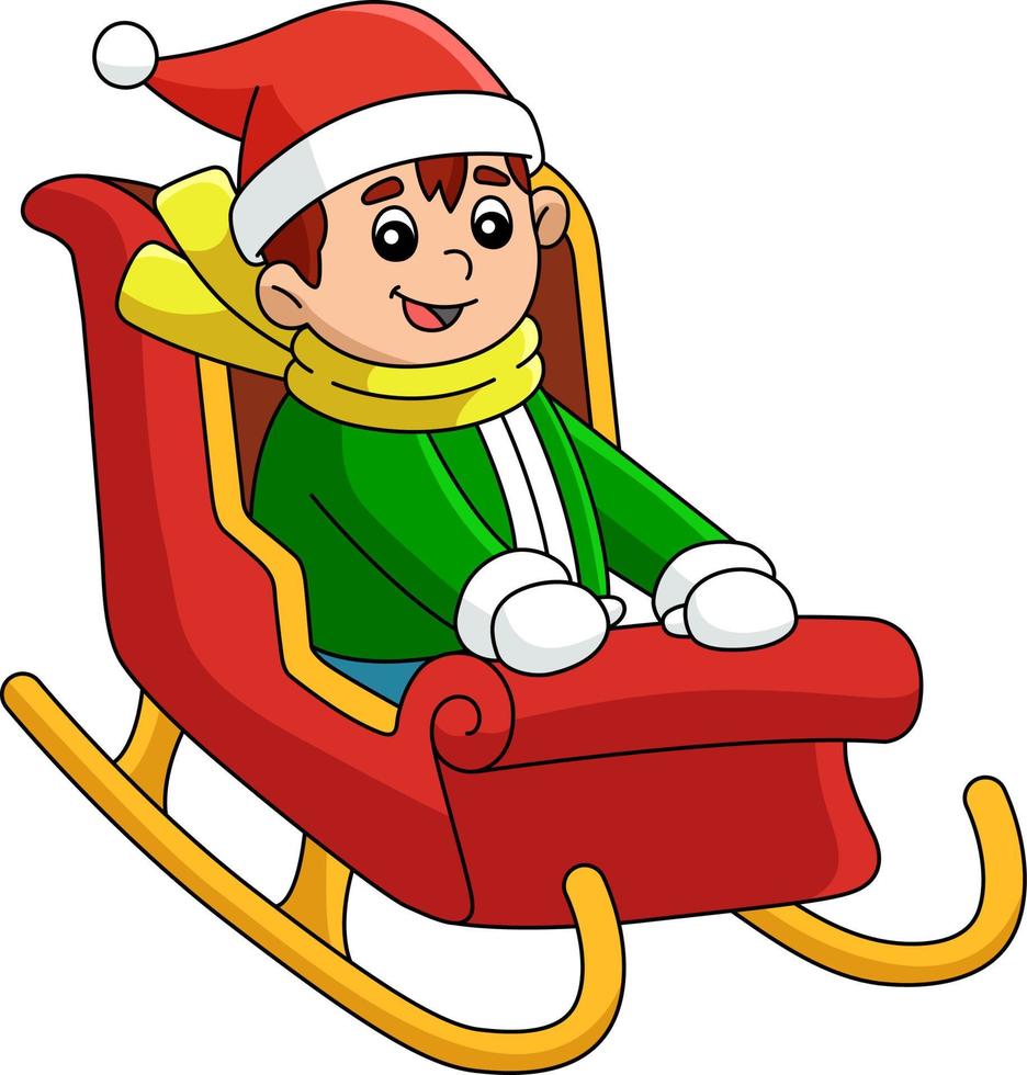 niño de navidad montando en trineo clipart de dibujos animados vector